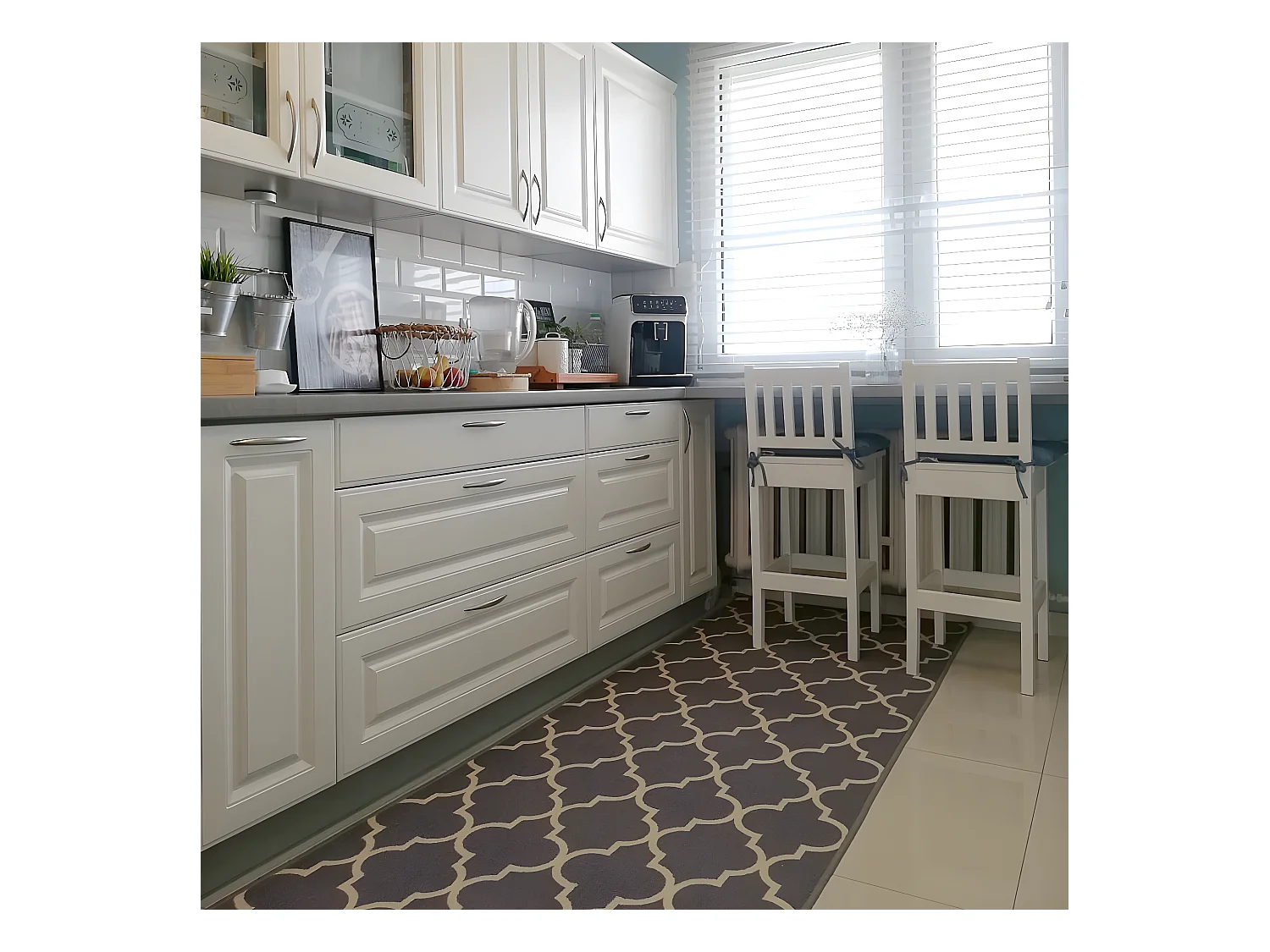 TAPIS DE COULOIR ANTIDÉRAPANT TRÈFLE MAROCAIN gris TRELLIS 30352 110x140 cm