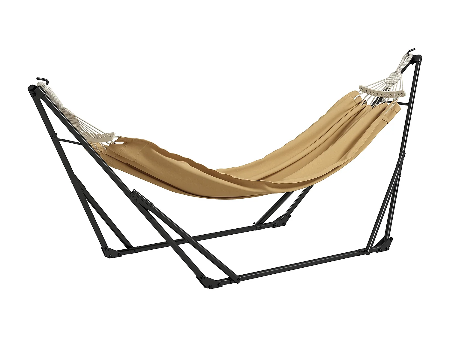 Hamac pliable complet - support acier, toile hamac coton - support 2 en 1 hamac chaise suspendue - noir beige