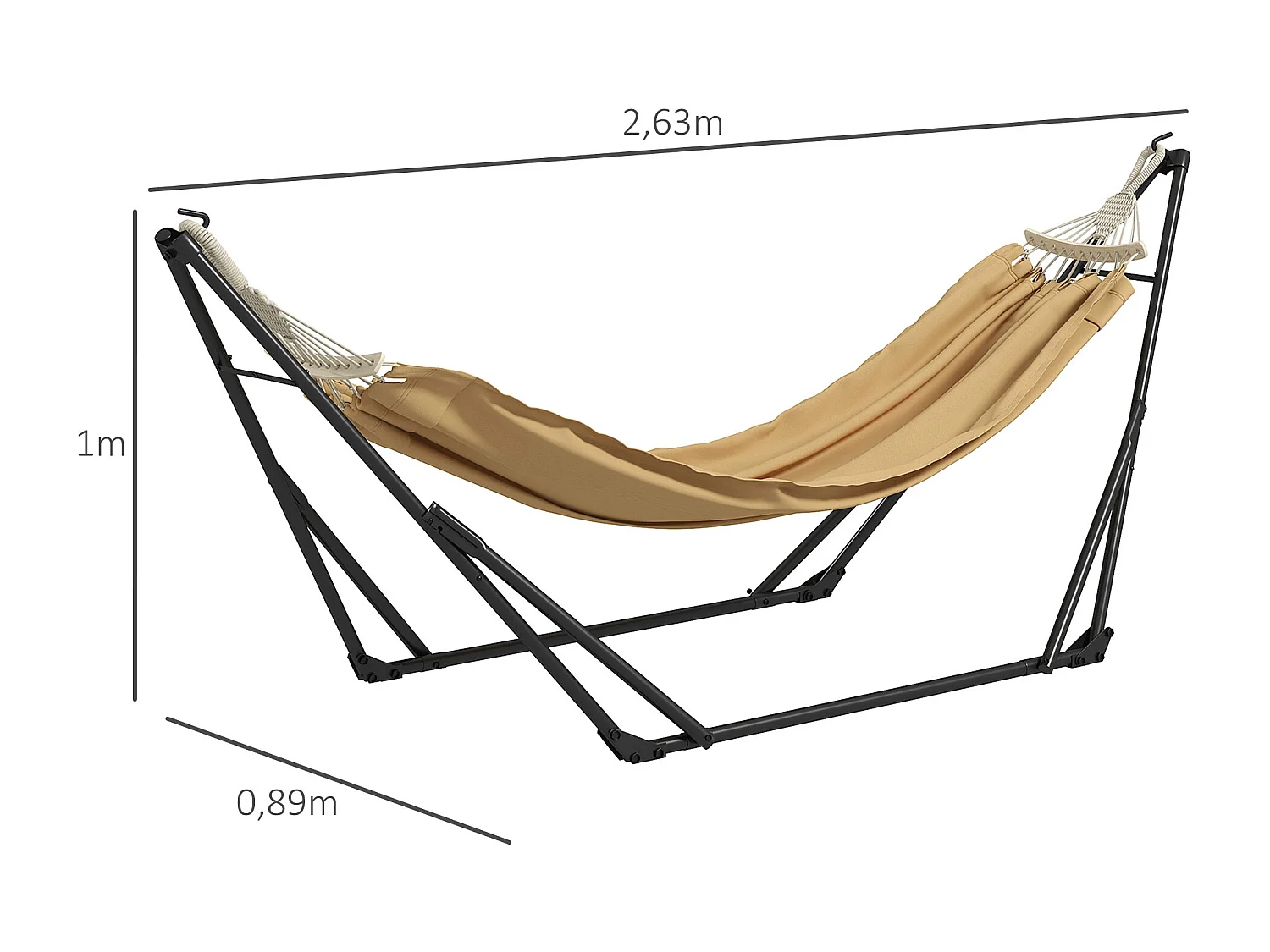 Hamac pliable complet - support acier, toile hamac coton - support 2 en 1 hamac chaise suspendue - noir beige