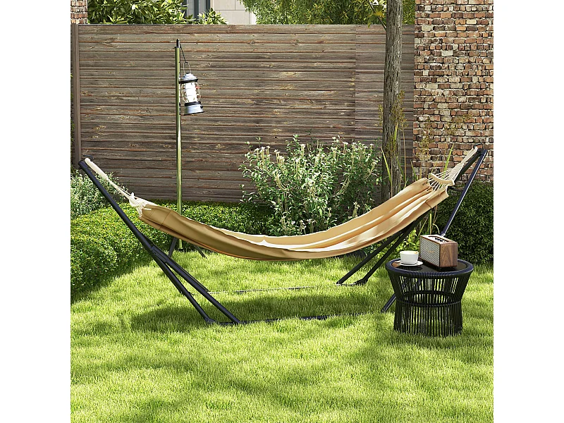 Hamac pliable complet - support acier, toile hamac coton - support 2 en 1 hamac chaise suspendue - noir beige