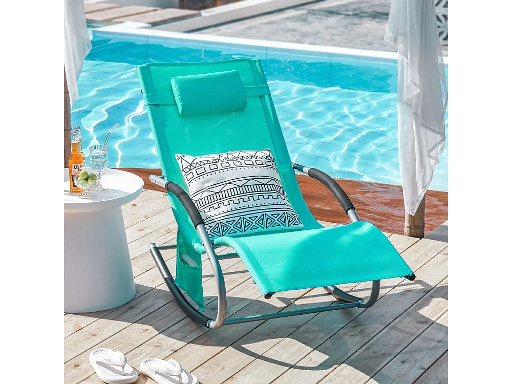 SoBuy Set van 2 ligstoelen, schommelstoelen met hoofdsteun, zijvak en voetsteun, tuinligstoelen, comfortabele schommelstoelen, OGS28-TBx2