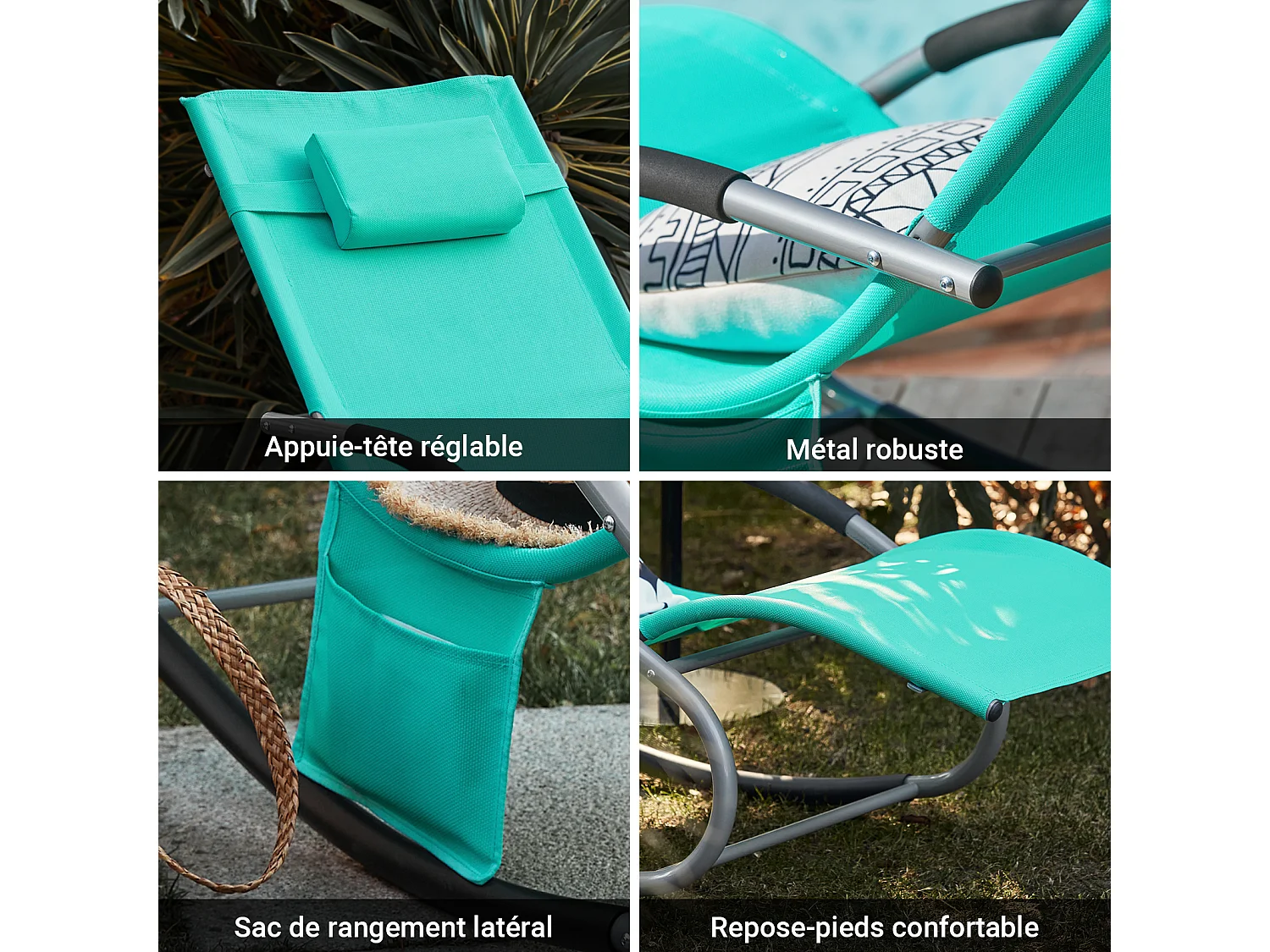 SoBuy Set van 2 ligstoelen, schommelstoelen met hoofdsteun, zijvak en voetsteun, tuinligstoelen, comfortabele schommelstoelen, OGS28-TBx2