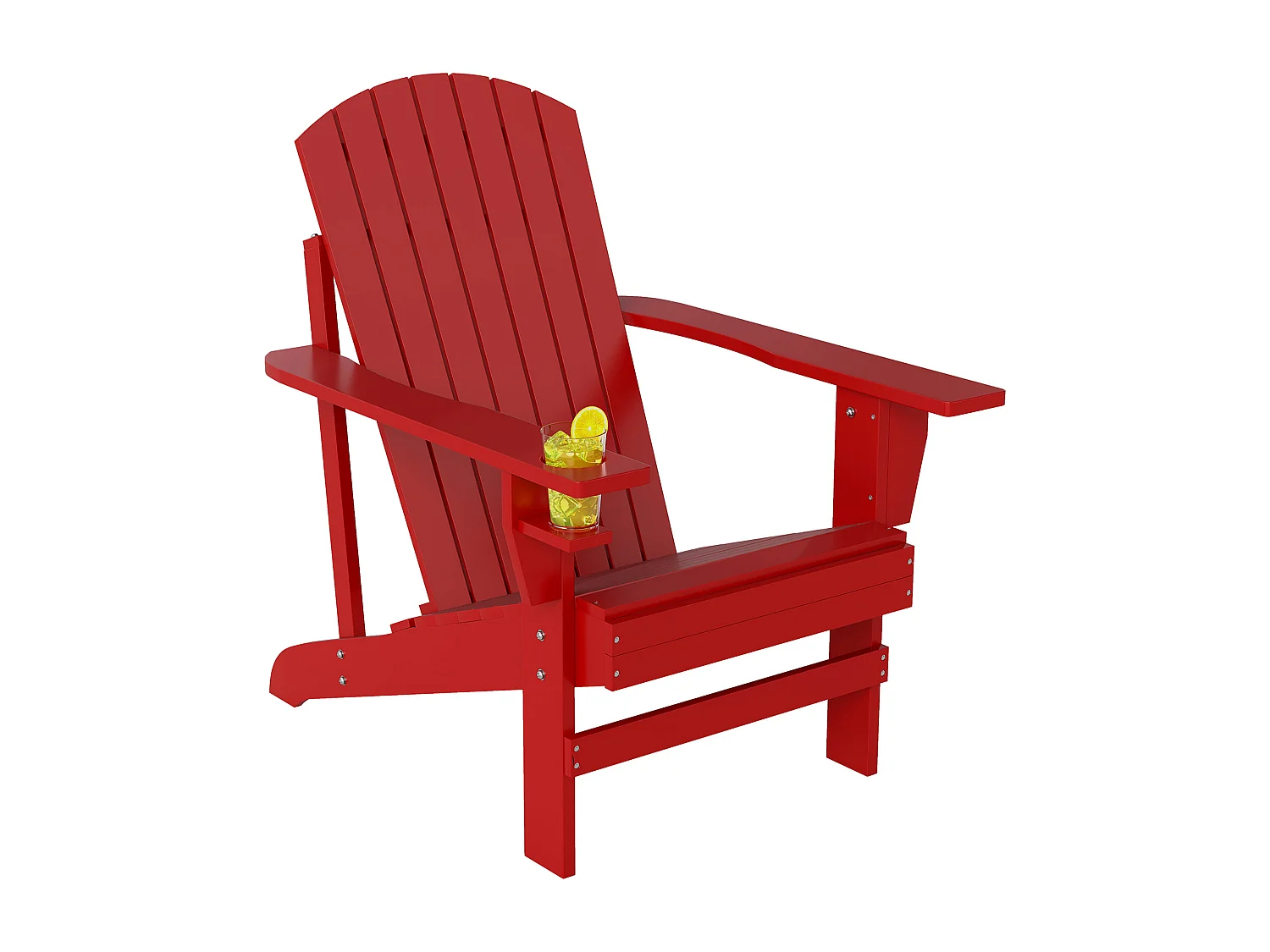 Fauteuil de jardin Adirondack grand confort porte-gobelet intégré bois de sapin traité peint rouge