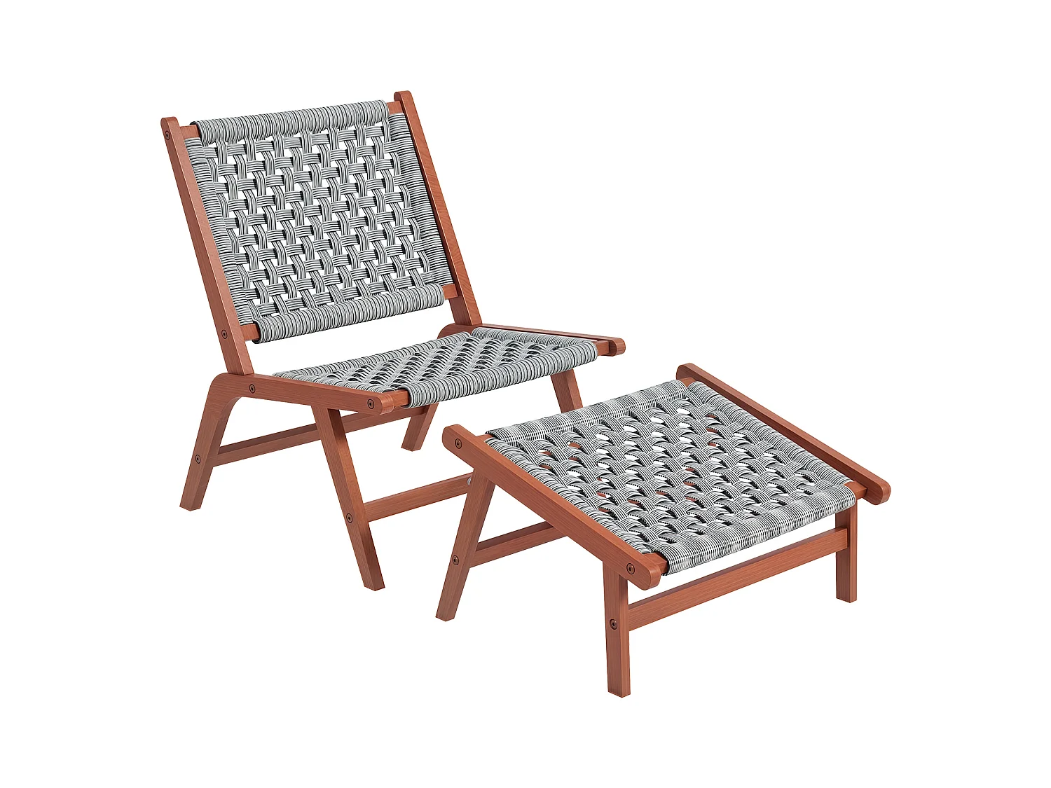 Fauteuil relax de jardin avec repose-pied bois d'acacia résine tressée grise