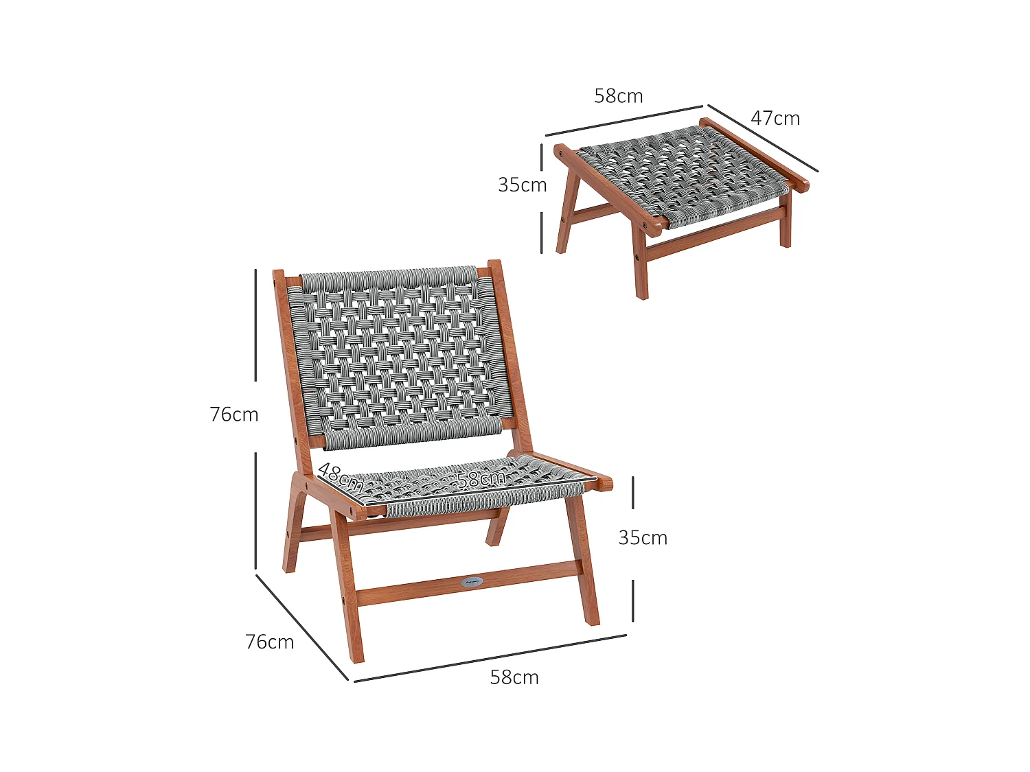 Fauteuil relax de jardin avec repose-pied bois d'acacia résine tressée grise