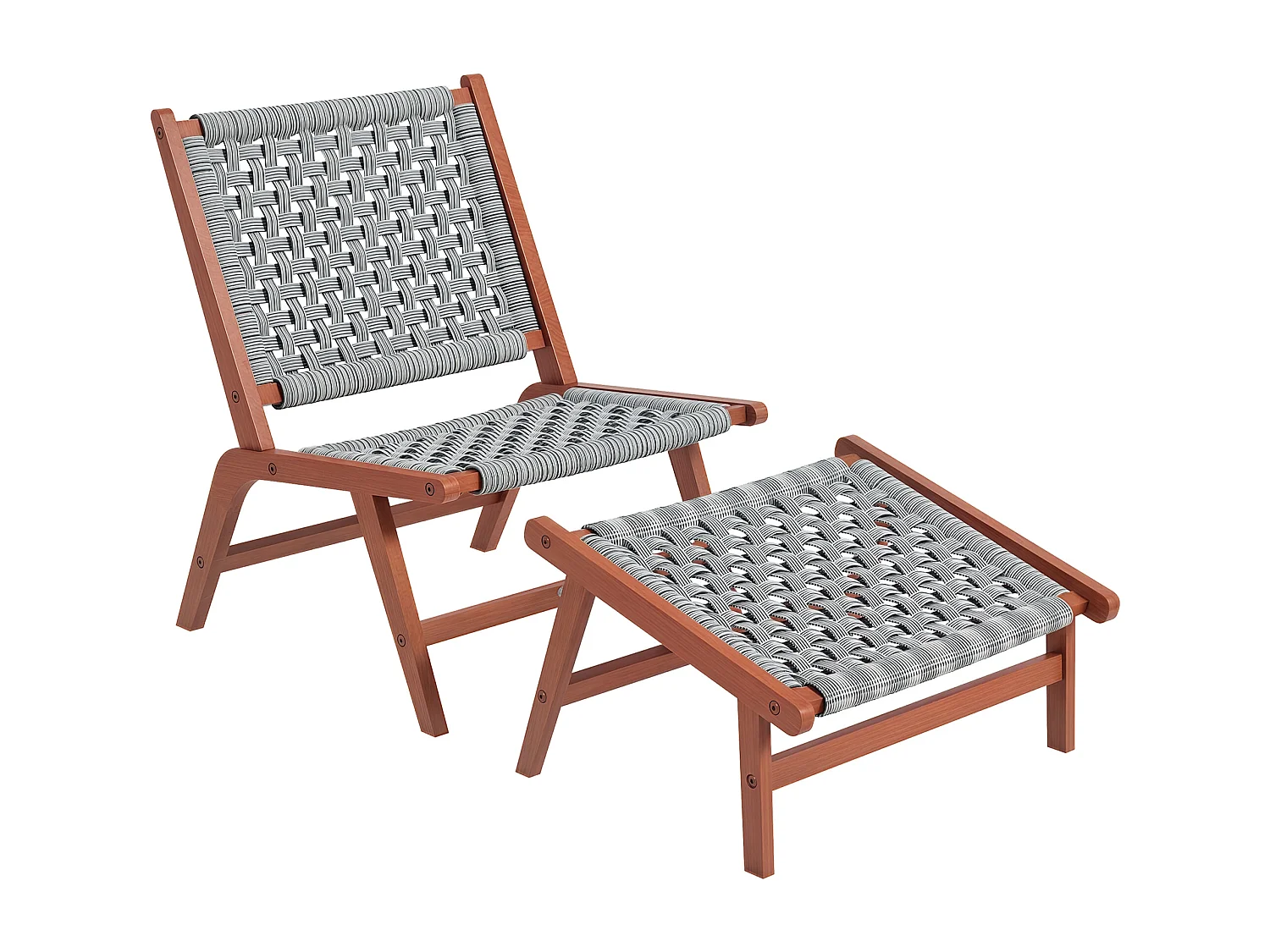 Fauteuil relax de jardin avec repose-pied bois d'acacia résine tressée grise