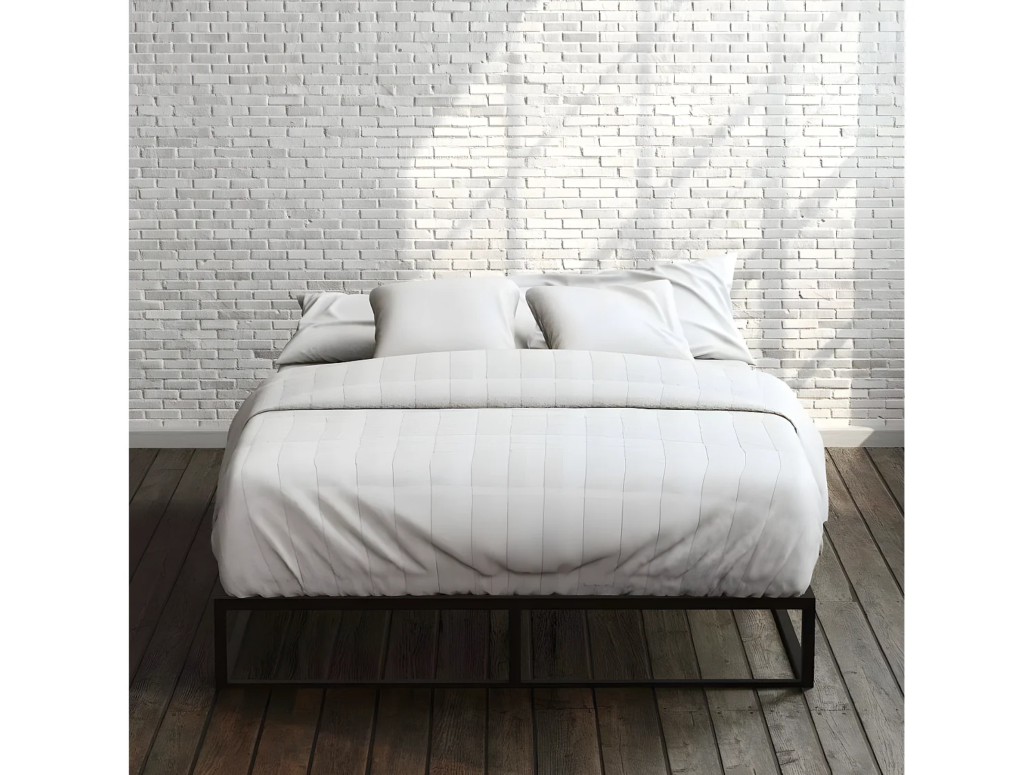 Lit 140 x 190 cm en métal - Lit double - Noir - Joseph