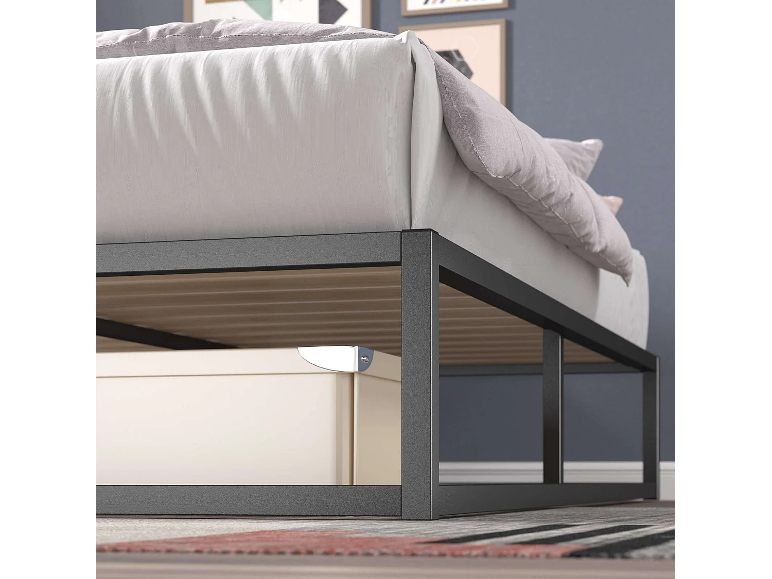 Lit 140 x 190 cm en métal - Lit double - Noir - Joseph