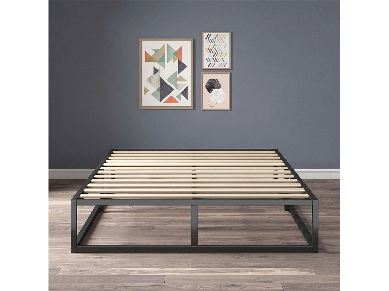 Lit 140 x 190 cm en métal - Lit double - Noir - Joseph