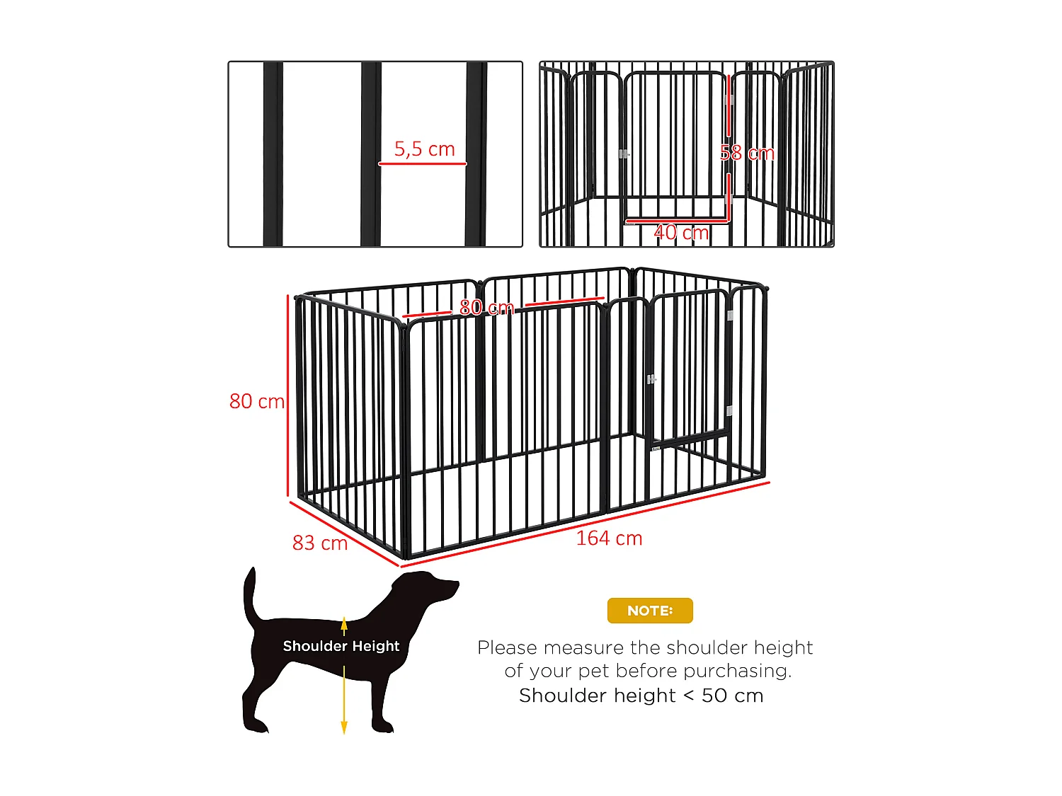 Parc enclos modulable pour chien porte 6 panneaux noir