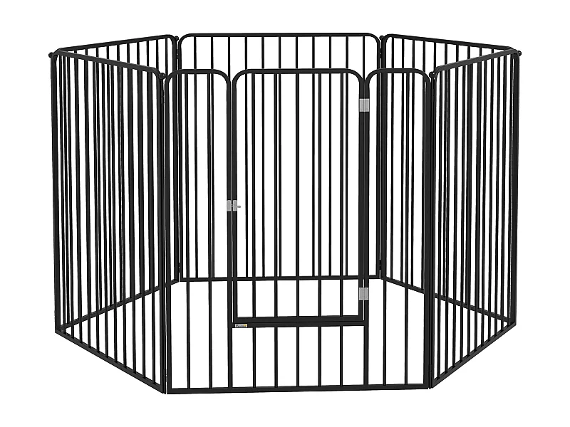 Parc enclos modulable pour chien 6 panneaux avec porte acier époxy noir