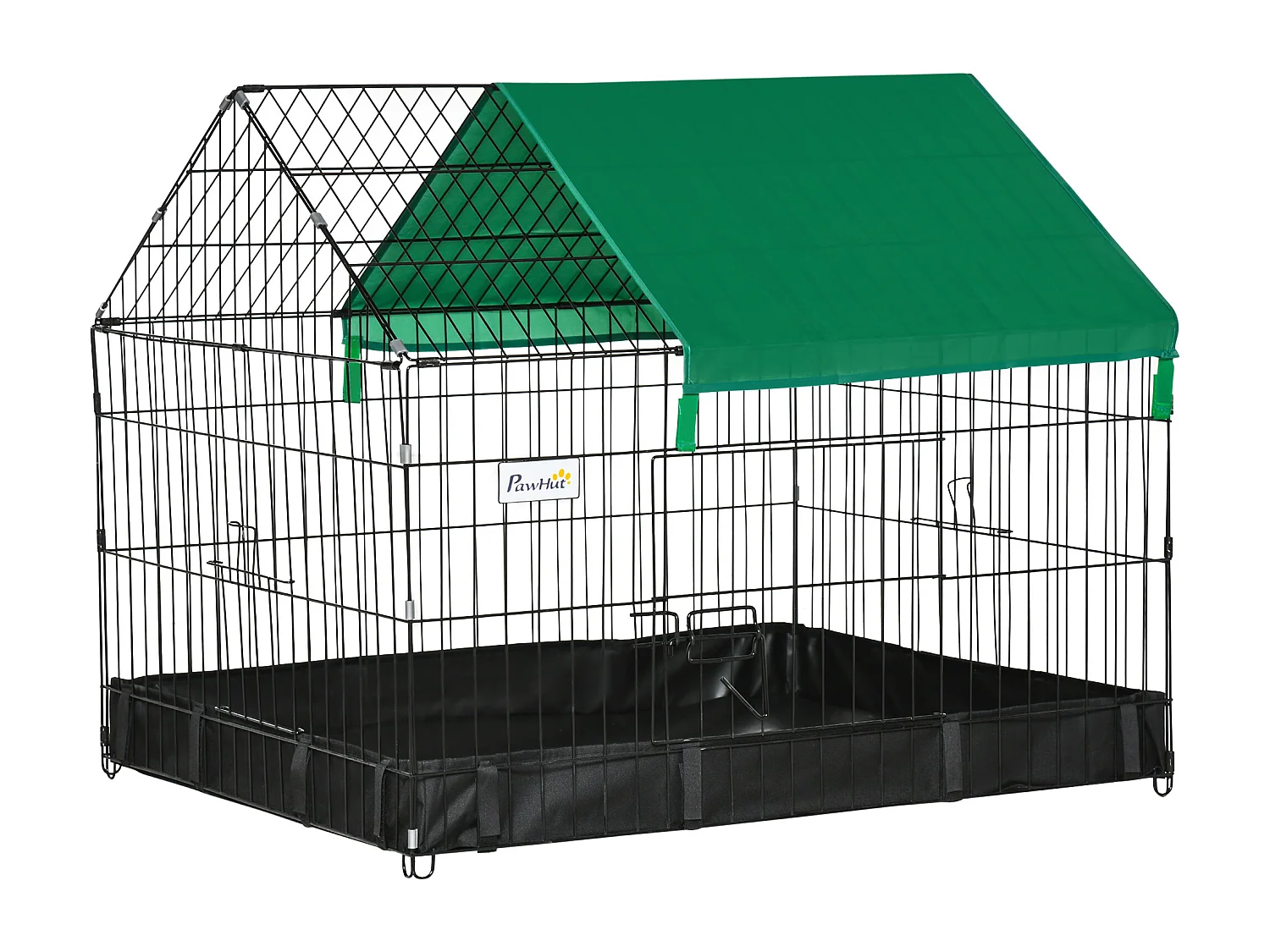 Cage parc enclos rongeurs dim. 90L x 75l x 75H cm - bâche de sol/toit imperméable, porte, trappe - acier oxford noir vert