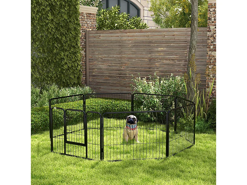 Luxe parc enclos modulable acier 8 panneaux dim. 80L x 60H cm - porte verrouillable - acier époxy noir