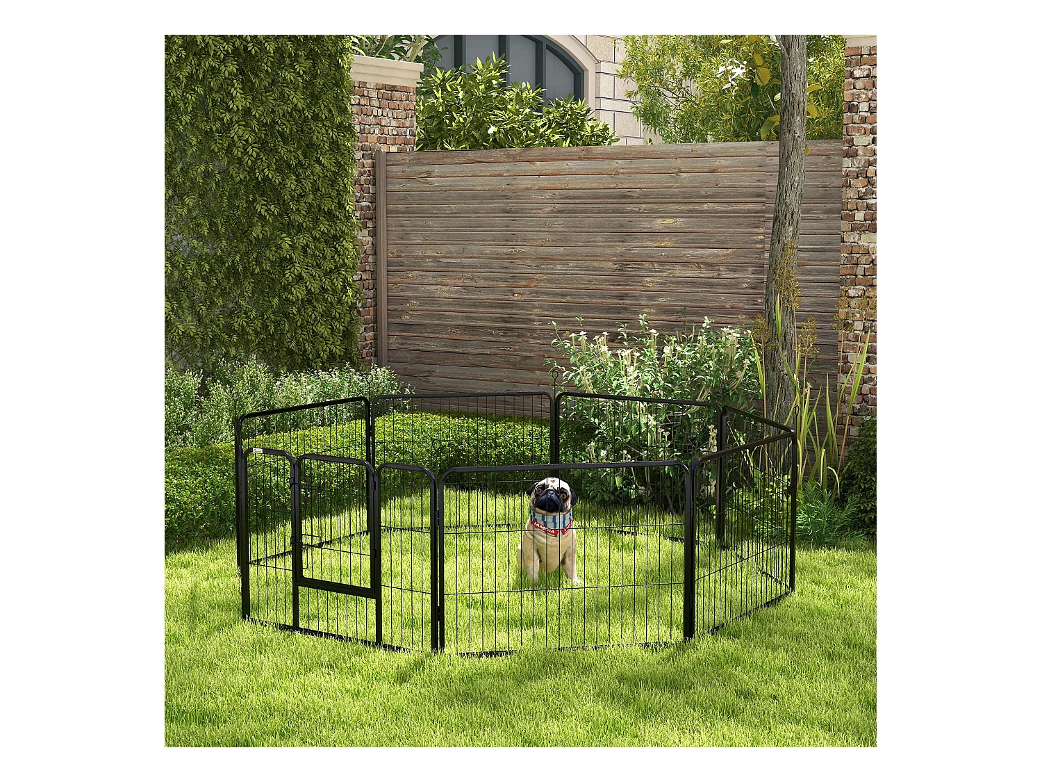 Luxe parc enclos modulable acier 8 panneaux dim. 80L x 60H cm - porte verrouillable - acier époxy noir