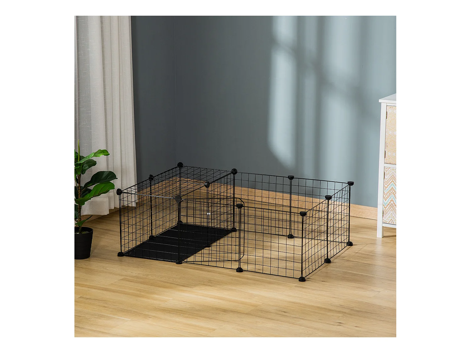 Cage parc enclos rongeurs modulable dim. L 105 x l 70 x H 35 cm résine PP fil métallique noir