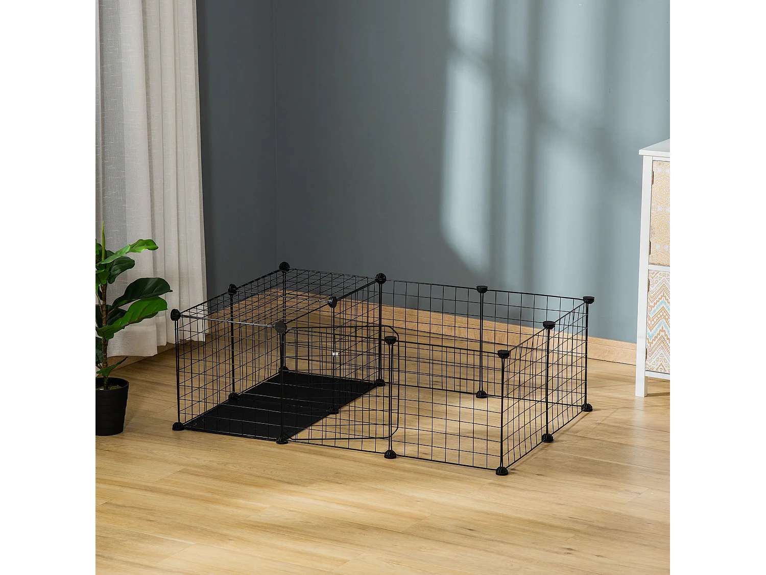 Cage parc enclos rongeurs modulable dim. L 105 x l 70 x H 35 cm résine PP fil métallique noir