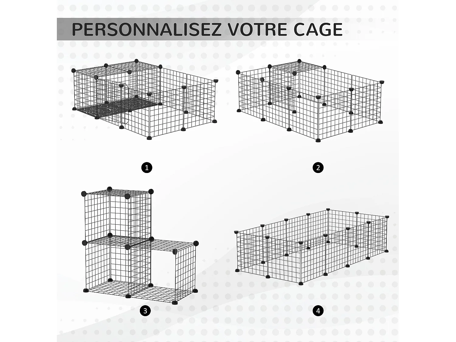 Cage parc enclos rongeurs modulable dim. L 105 x l 70 x H 35 cm résine PP fil métallique noir