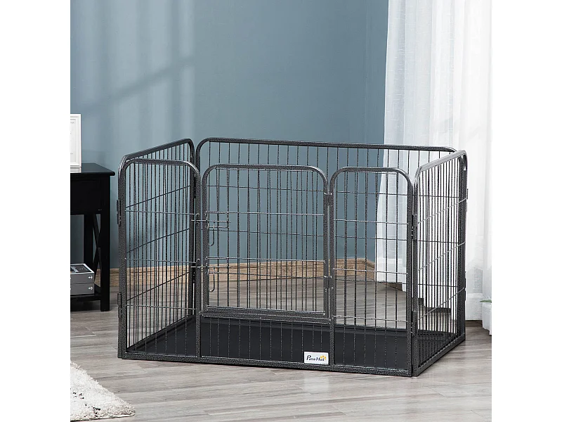 Cage chien démontable - enclos chien intérieur/extérieur - porte verrouillable, plateau - acier ABS gris noir