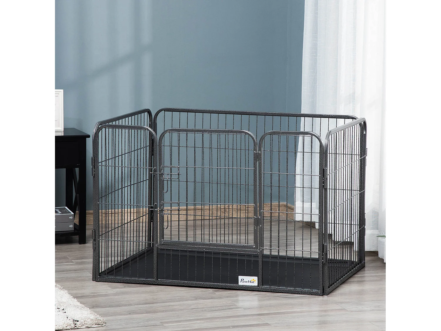 Cage chien démontable - enclos chien intérieur/extérieur - porte verrouillable, plateau - acier ABS gris noir