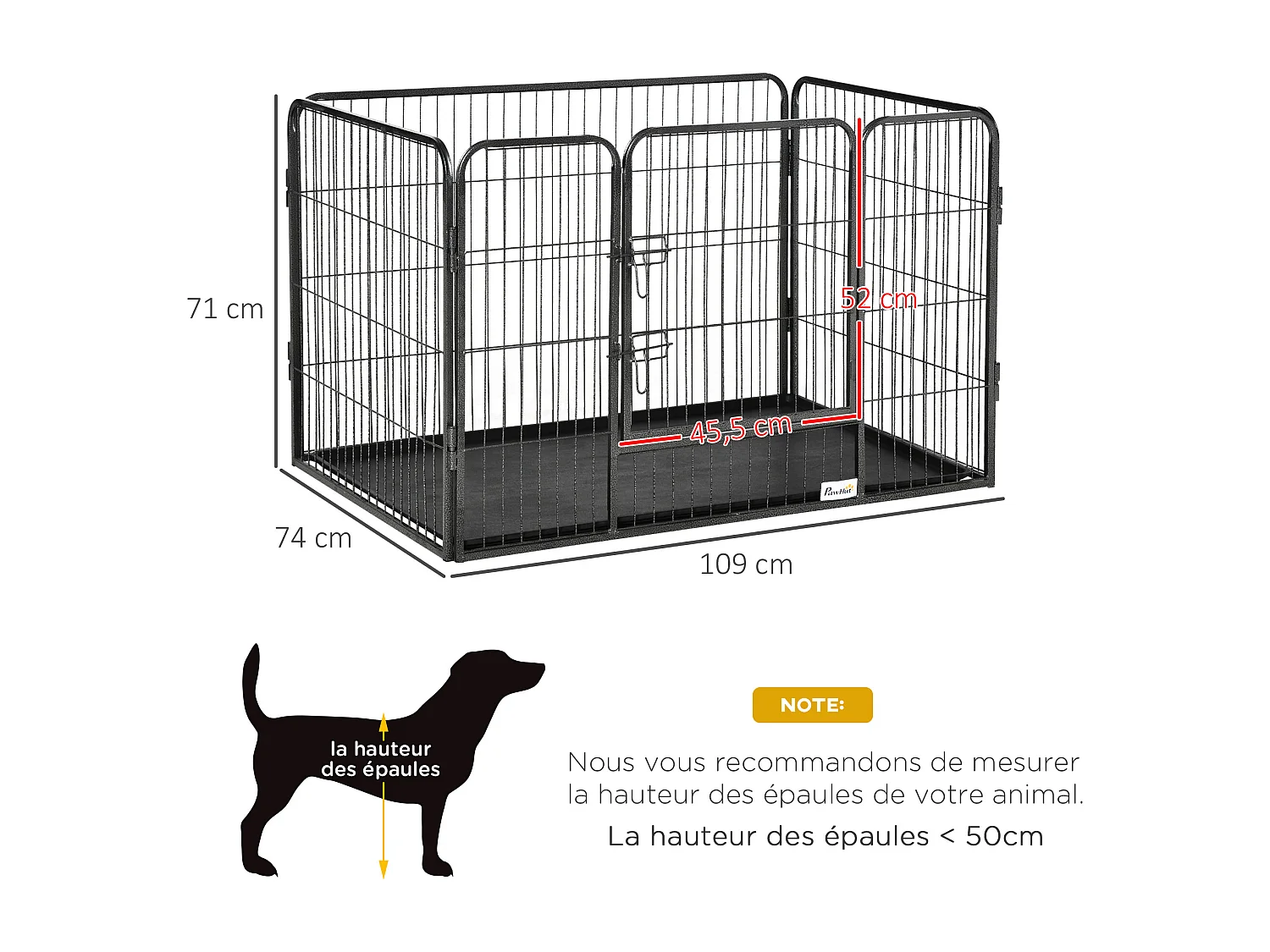 Cage chien démontable - enclos chien intérieur/extérieur - porte verrouillable, plateau - acier ABS gris noir
