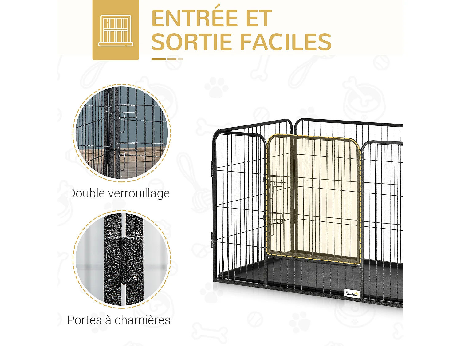 Cage chien démontable - enclos chien intérieur/extérieur - porte verrouillable, plateau - acier ABS gris noir
