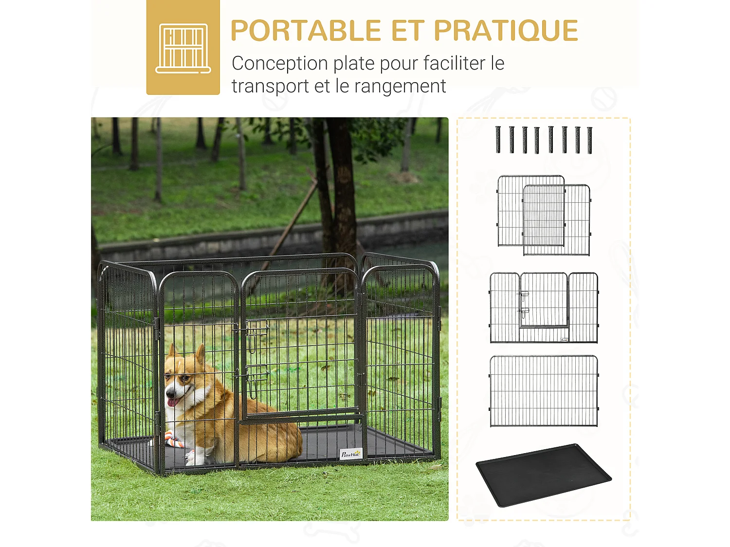 Cage chien démontable - enclos chien intérieur/extérieur - porte verrouillable, plateau - acier ABS gris noir