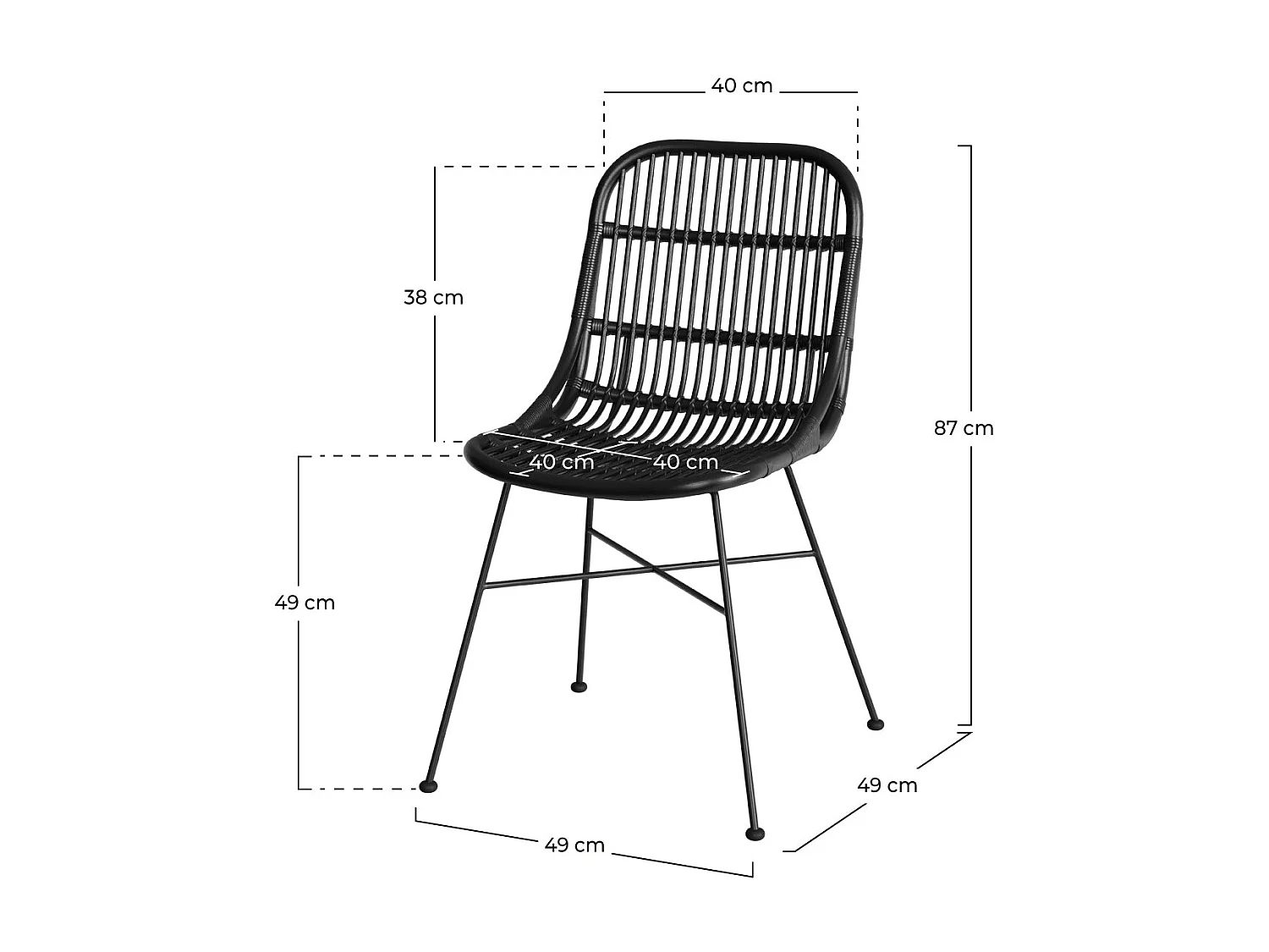 Lot de 2 chaises en rotin et pieds en métal noir - Moon