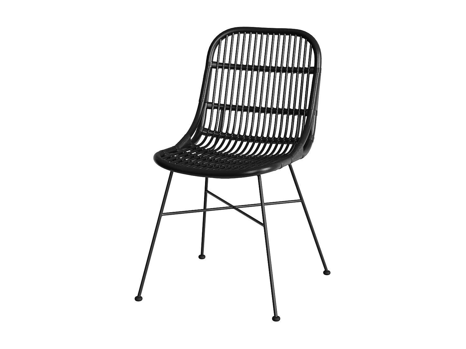 Lot de 2 chaises en rotin et pieds en métal noir - Moon