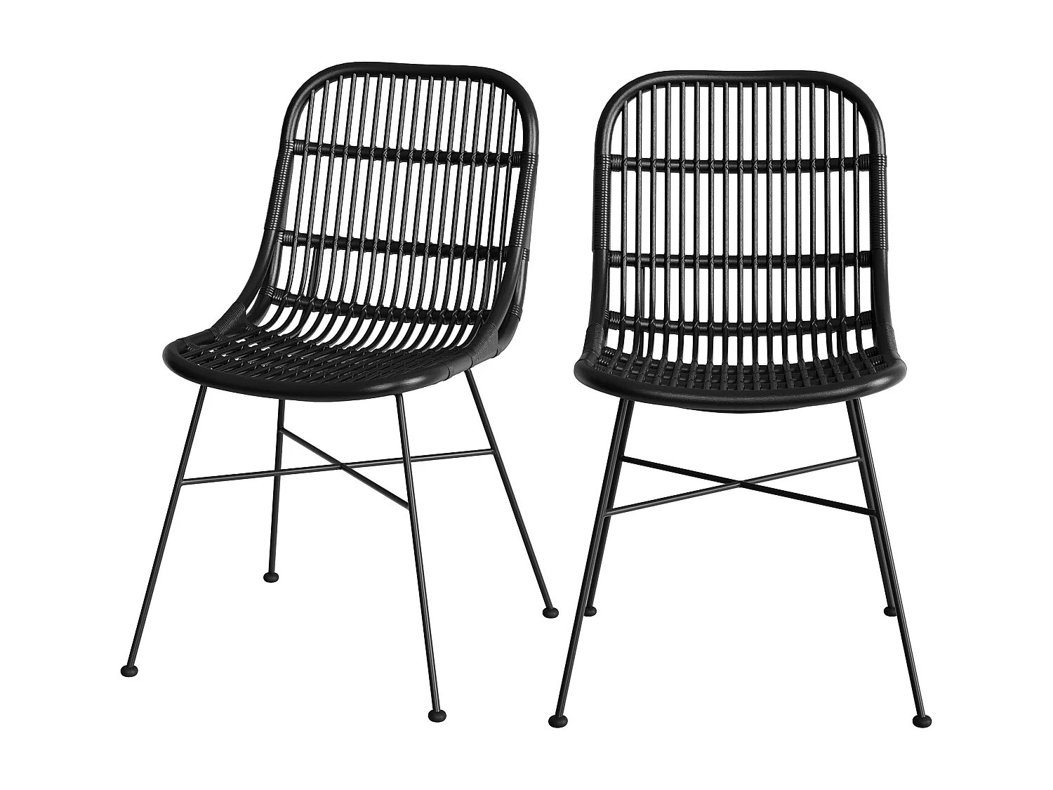Set di 2 sedie in rattan con piedi in metallo nero - Moon