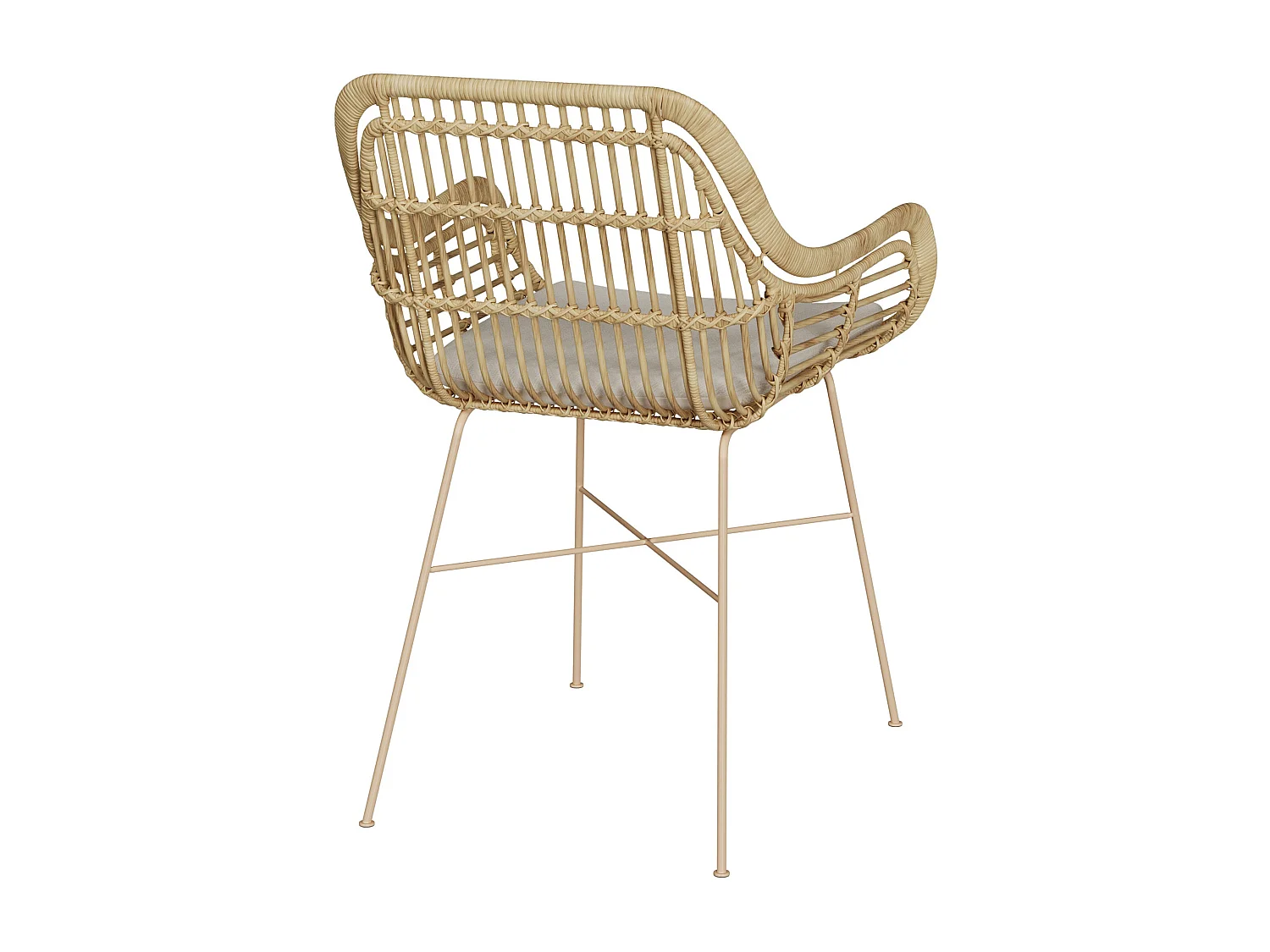 Silla de mimbre con cojín de tela y patas de metal beige - Chiloe