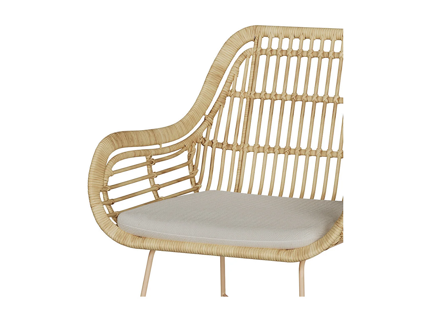 Silla de mimbre con cojín de tela y patas de metal beige - Chiloe