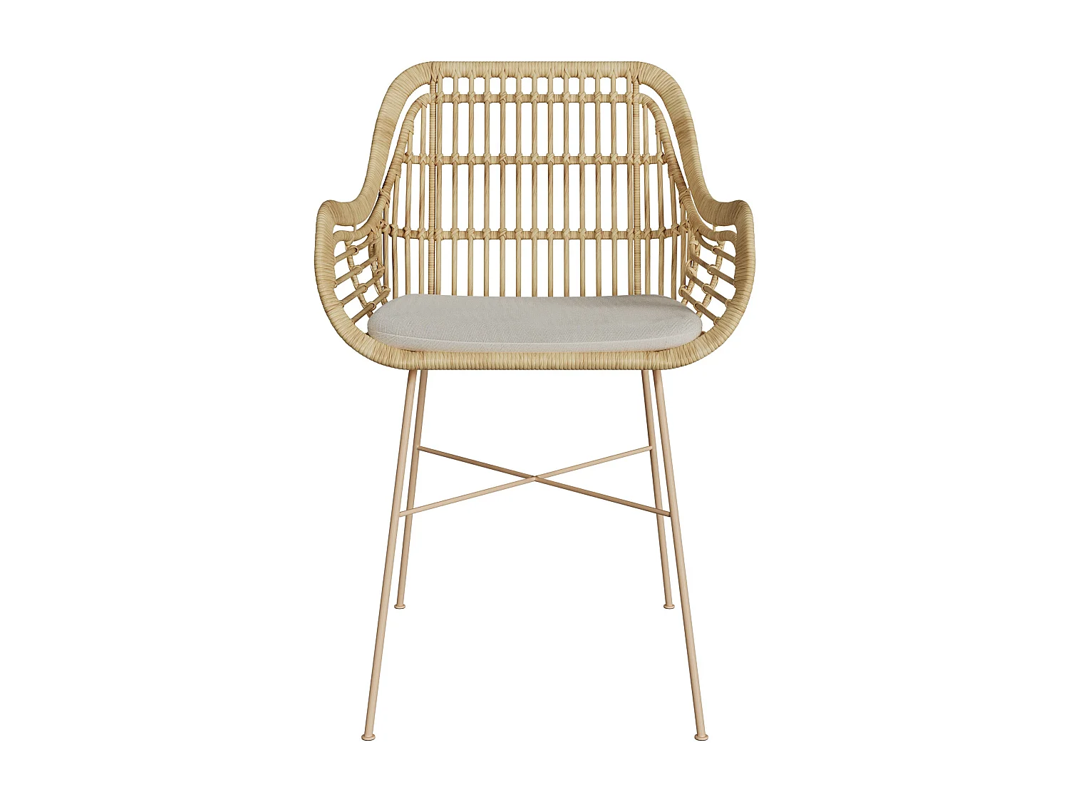 Silla de mimbre con cojín de tela y patas de metal beige - Chiloe