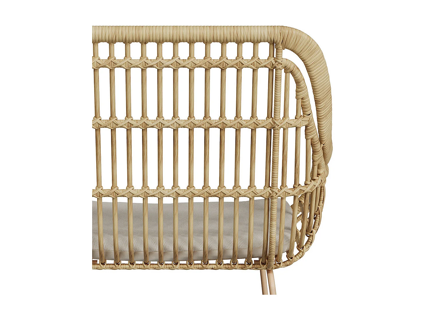 Silla de mimbre con cojín de tela y patas de metal beige - Chiloe