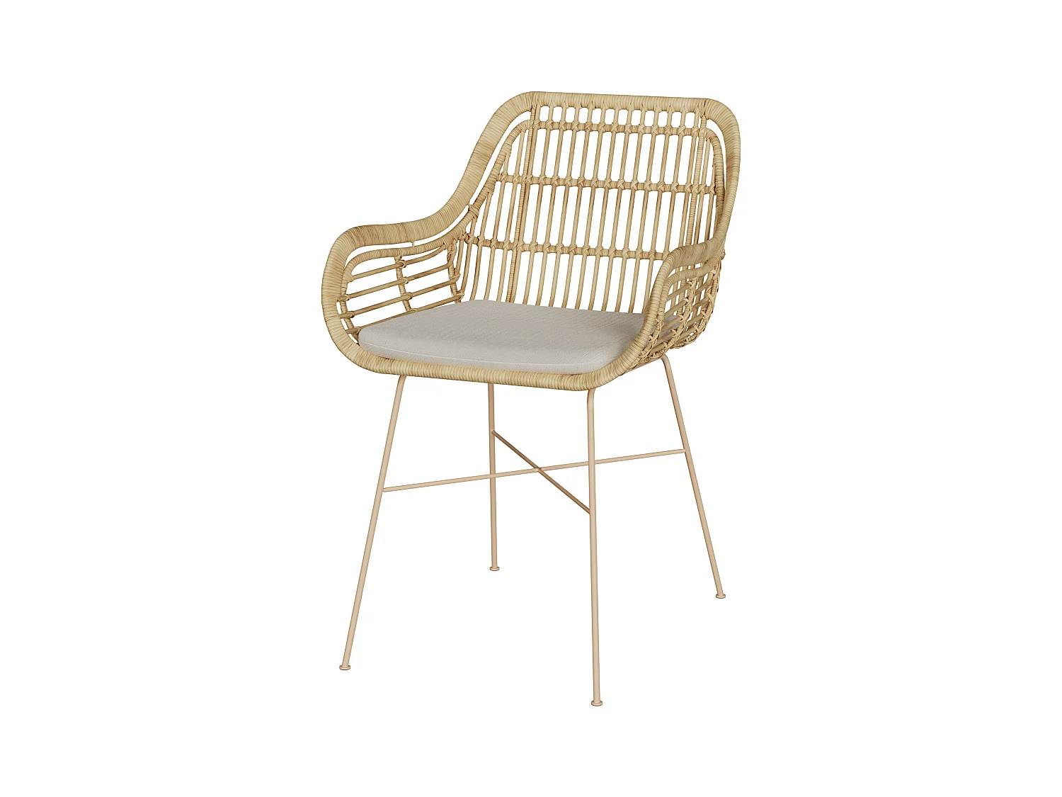 Chaise en rotin, coussin en tissu et pieds en métal beige - Chiloe