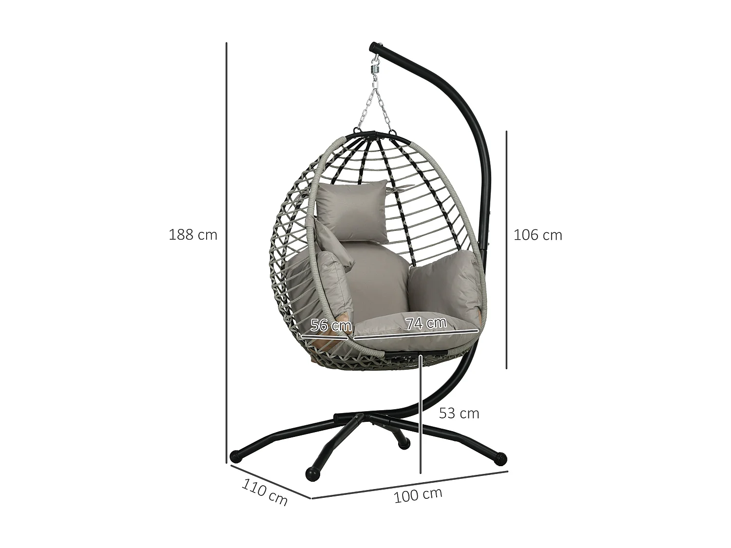 Fauteuil oeuf suspendu balancelle pliable avec coussin et support