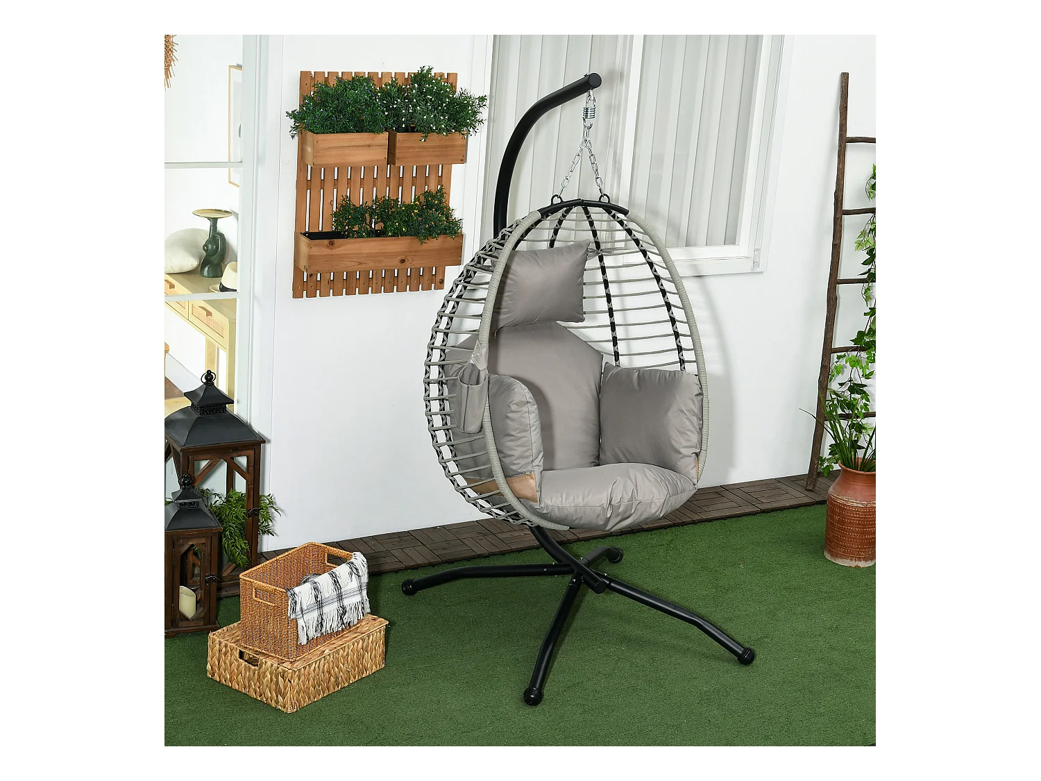 Fauteuil oeuf suspendu balancelle pliable avec coussin et support