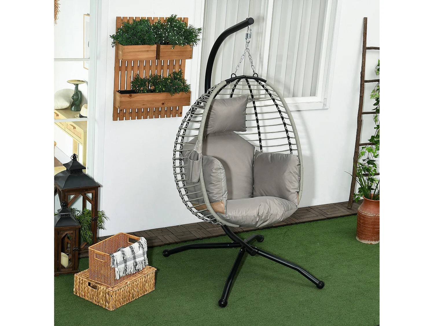 Fauteuil oeuf suspendu balancelle pliable avec coussin et support