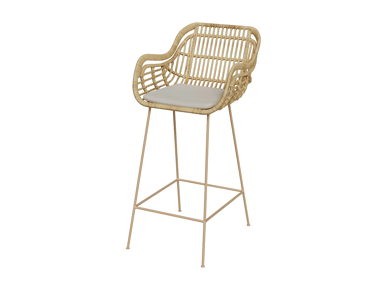 Chaise de bar en rotin, coussin en tissu et pieds en métal beige 71 cm - Chiloé