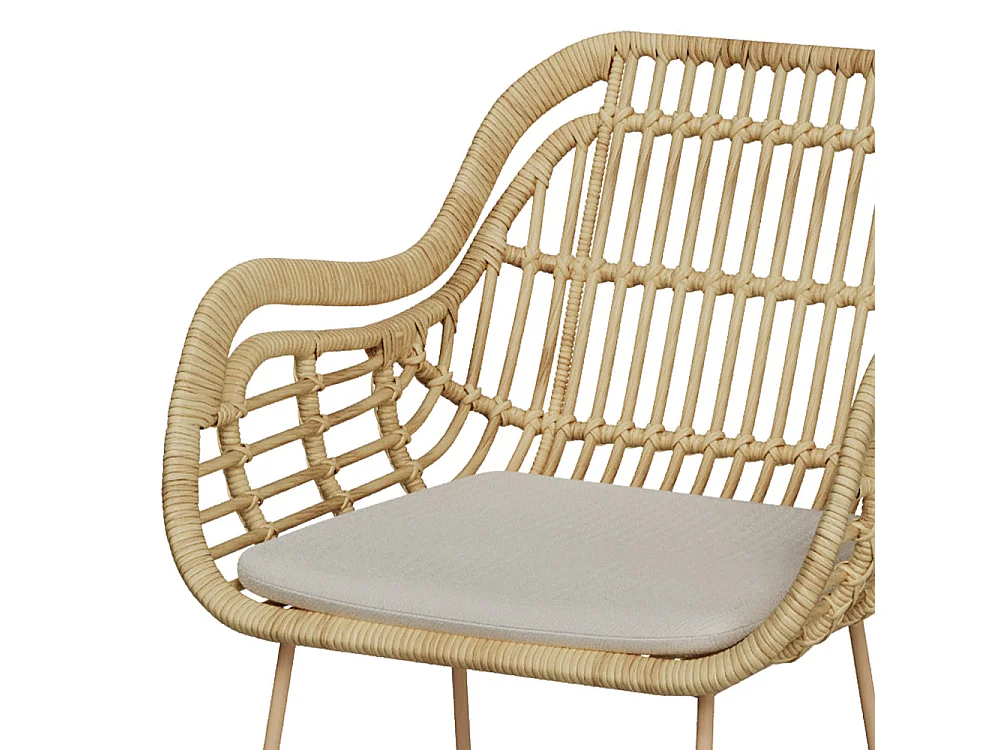 Chaise de bar en rotin, coussin en tissu et pieds en métal beige 71 cm - Chiloé