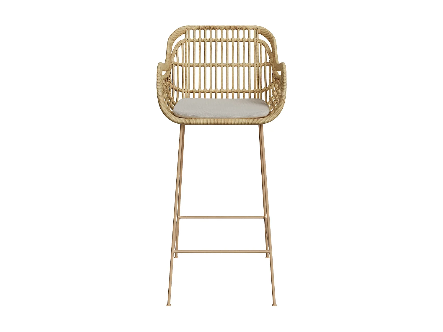 Chaise de bar en rotin, coussin en tissu et pieds en métal beige 71 cm - Chiloé