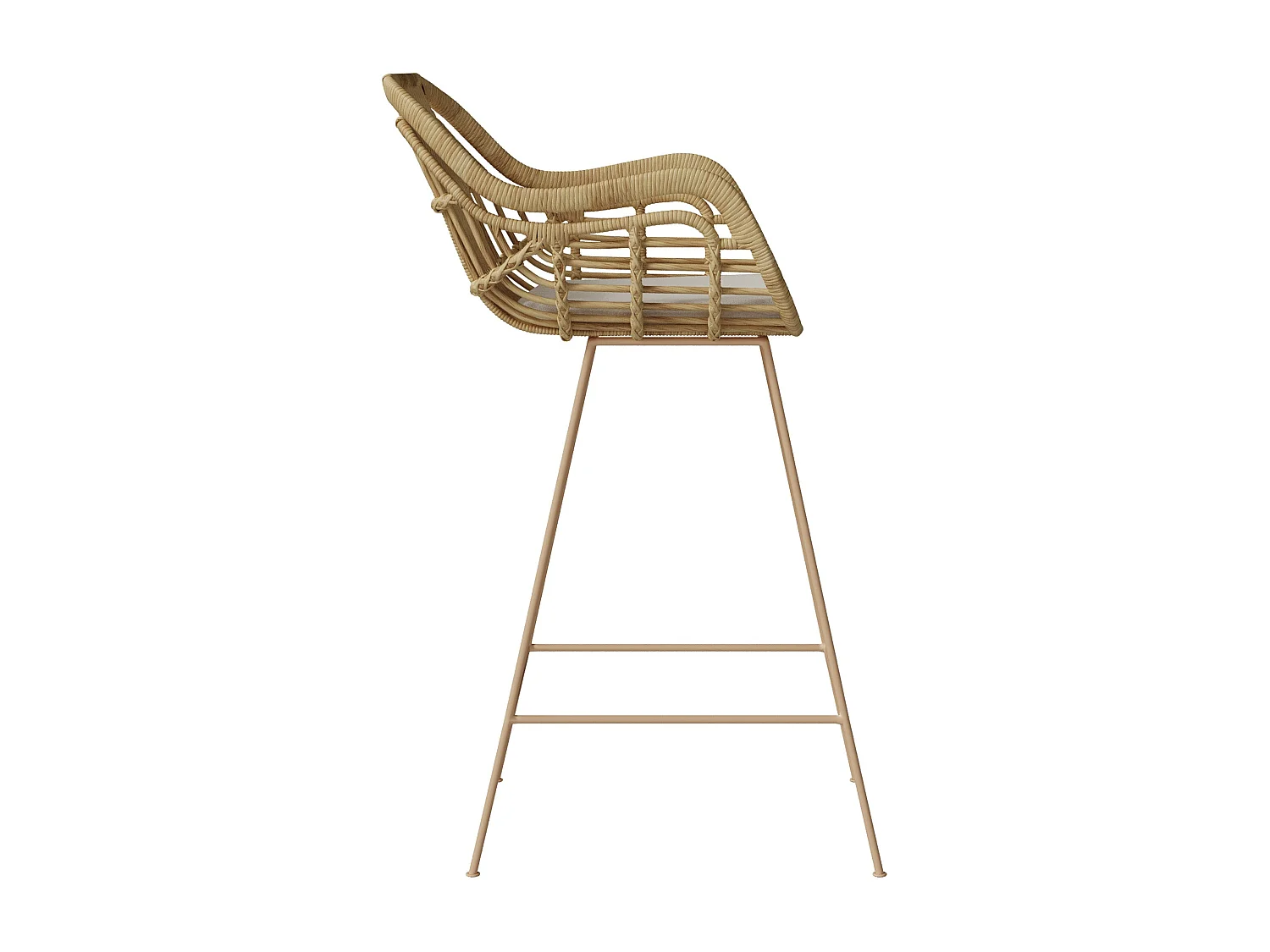 Chaise de bar en rotin, coussin en tissu et pieds en métal beige 71 cm - Chiloé