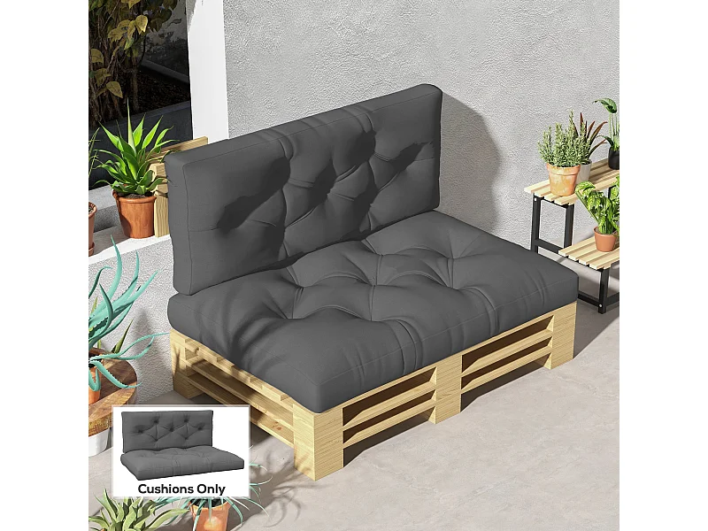 Lot de 2 coussins assises dossiers banc de jardin canapé dim. 120L x 80l x 12H cm polyester gris