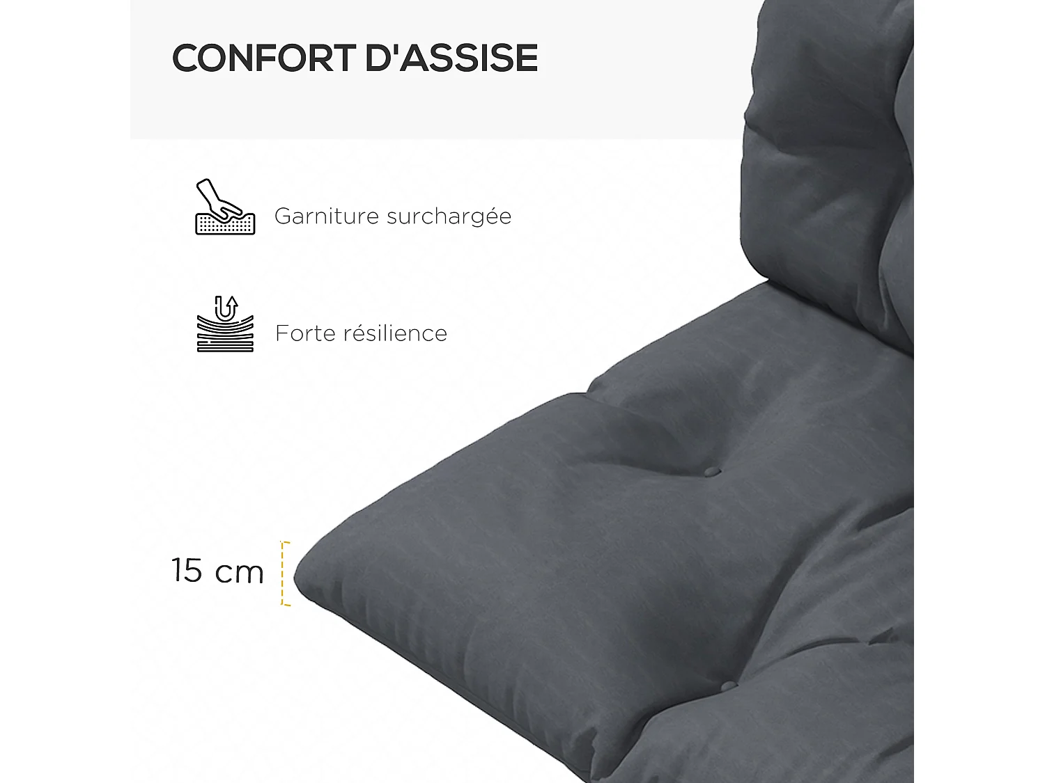 Ensemble de 2 coussins d'extérieur assise dossier canapé gris