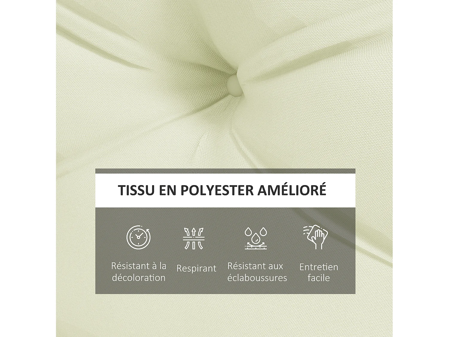 Lot de 2 coussins assises dossiers banc de jardin canapé dim. 120L x 80l x 12H cm polyester crème