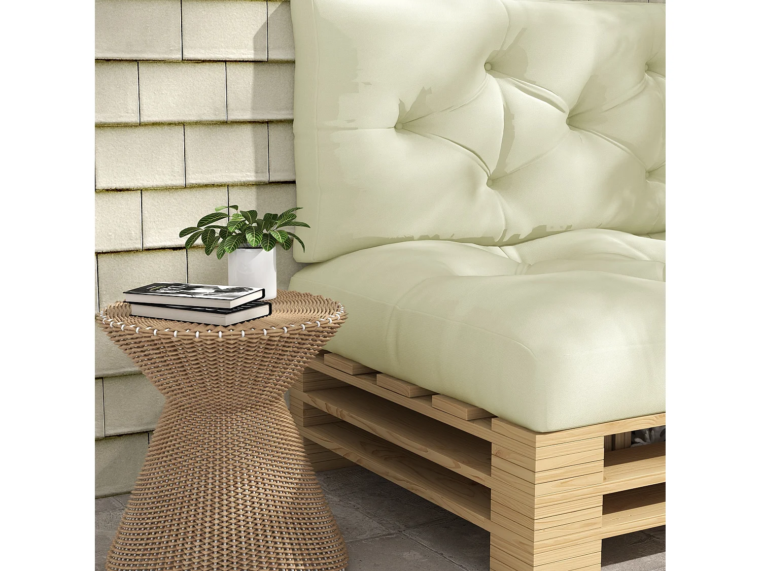 Lot de 2 coussins assises dossiers banc de jardin canapé dim. 120L x 80l x 12H cm polyester crème