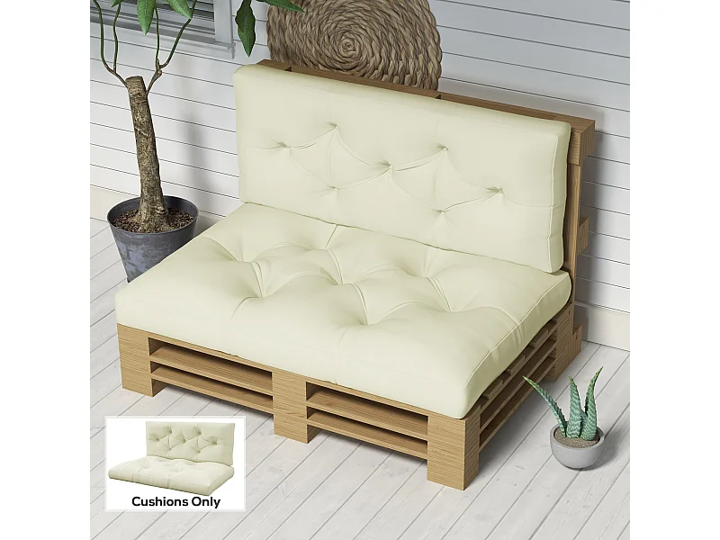 Lot de 2 coussins assises dossiers banc de jardin canapé dim. 120L x 80l x 12H cm polyester crème