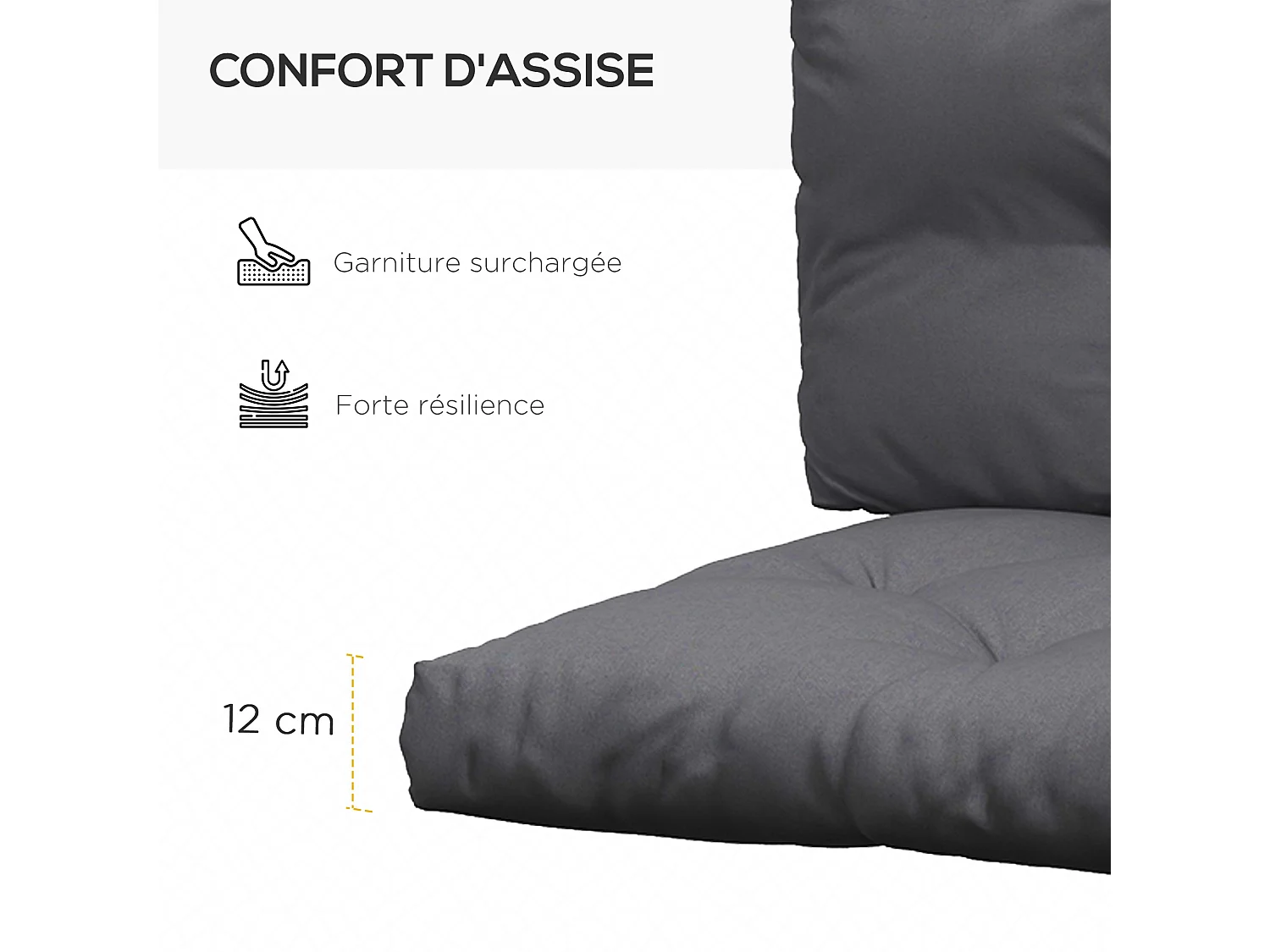 Ensemble de 3 coussins d'extérieur assise dossier latéral canapé gris