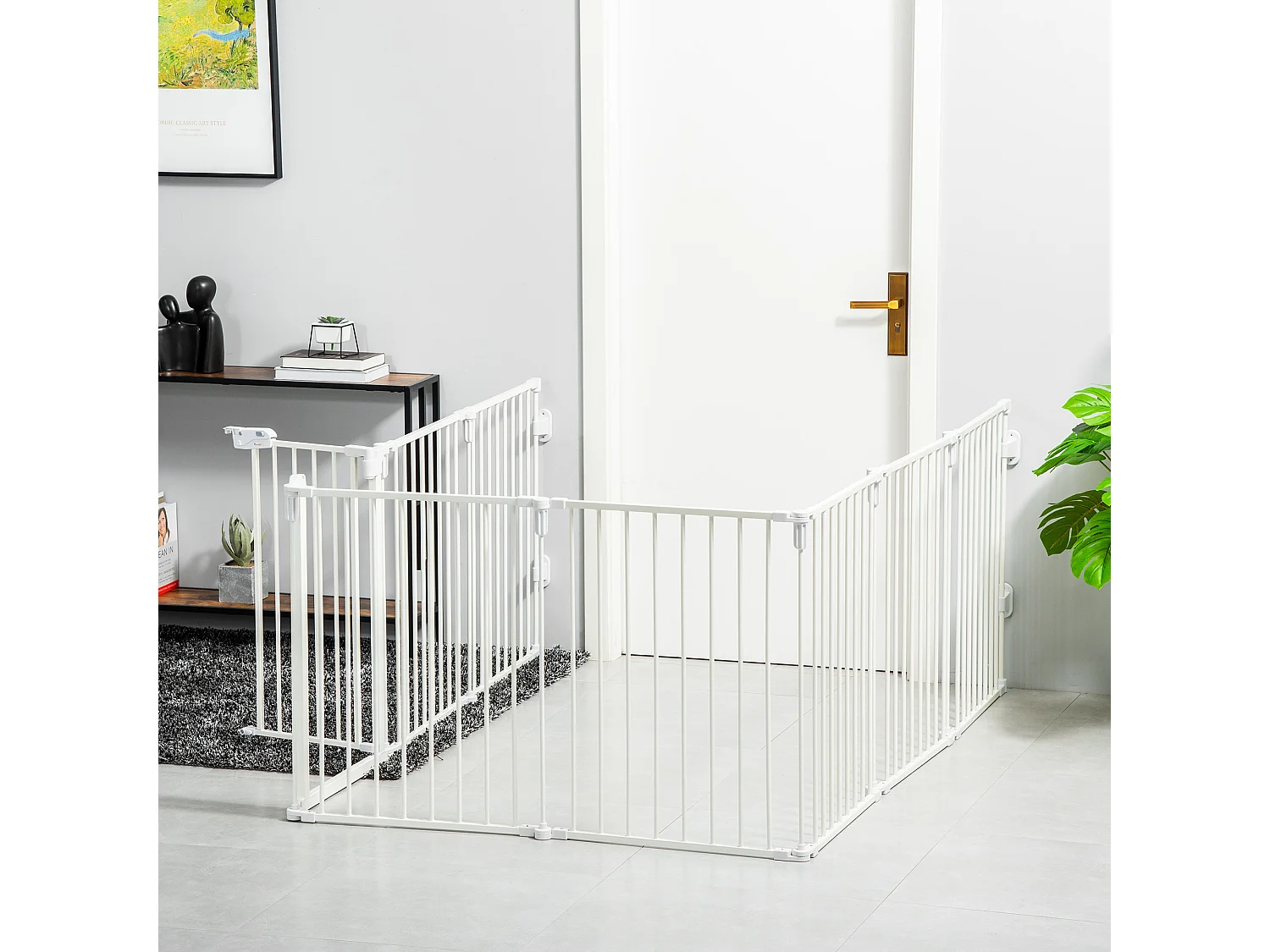 Barrière de sécurité - parc enclos chien modulable pliable - porte verrouillable - 8 panneaux acier et PP - dim. 482,5L max. x 76H cm blanc