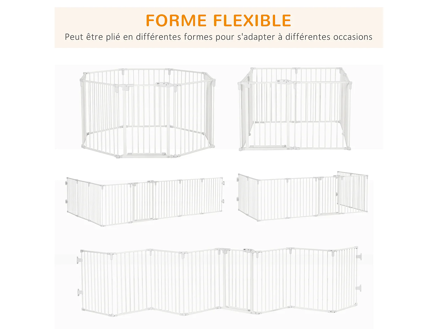 Barrière de sécurité - parc enclos chien modulable pliable - porte verrouillable - 8 panneaux acier et PP - dim. 482,5L max. x 76H cm blanc