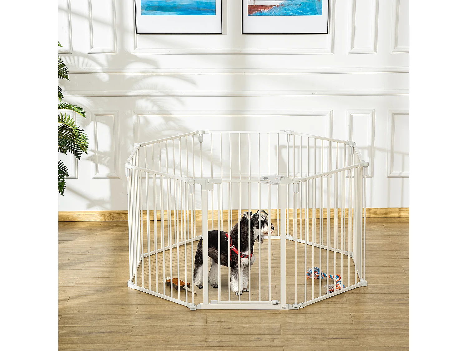 Barrière de sécurité - parc enclos chien modulable pliable - porte verrouillable - 8 panneaux acier et PP - dim. 482,5L max. x 76H cm blanc